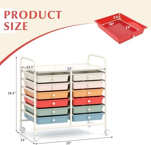 COSTWAY 12-Drawer Rolling Storage Cart, Utility Storage Organizer Cart - Image 3