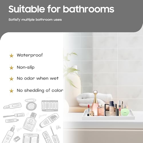 Vanity and Bathroom Tray, 11.8" ABS Countertop Organizer,Waterproof Vanity Tray for Toilet Tank,Perfume,Soap,Keys,Bathroom Accessories,Kitchen and Bath Trays,Non Slip Small Trays,White,2 Pack - Image 2