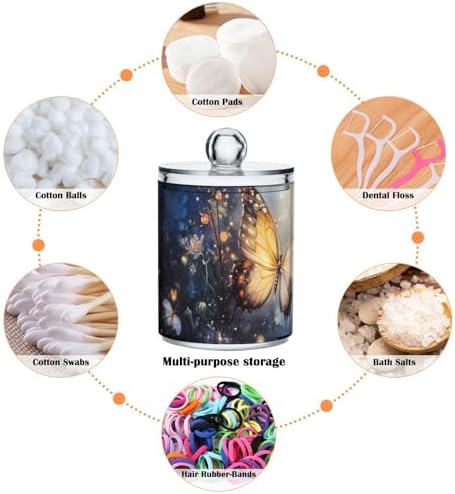 Fustylead 4 Pack Magic Butterflies and Fireflies Qtip Holder Dispensers for Cotton Swab, Ball, Round Pads, Floss, Plastic Apothecary Jar Set for Bathroom Canister Storage - Image 3