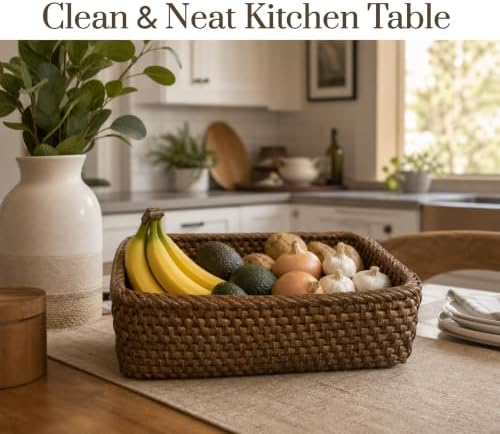 Yangqihome Natural Rattan Storage Baskets, Rectangular Woven Fruit Baskets, Decorative Wicker Basket and Small Baskets for Organizing,Set of 3, (Brown) - Image 4