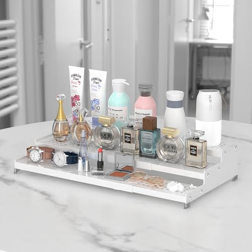 Jojocross Spice Rack Organizer for Cabinet, 3 Tier Expandable Shelf, Great for Kitchen Cabinets, Cupboard,Pantry and More,Metal Plate with Hole (2 Packs/White,9.45" D x 12.8"~24“L x 3.56" H) - Image 4