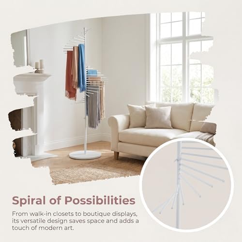 67" Freestanding Spiral Scarf Organizer - 30 Rods Metal Holder, Space Saving Hijab/Belt/Pants Rack for Closet, Clothing Store & Home (White) - Image 4