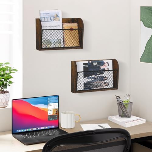 YINMIT 2 Packs Wall File Organizer-Holder, Hanging File Organizer, Wall Mounted File Holder, Wall Mount Paper Folder Rack for Office and Home - Image 2