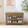 Zihanhome 2 Tier Shoe Rack Bench with Cushion, Solid Wood Shoe Benches, Mid-Century Modern Shoe Storage Bench for Entryway, Hallway, Living Room, Closet, Front Door Entrance, (Brown, 31.5") by Zihanhome