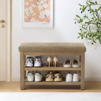 Zihanhome 2 Tier Shoe Rack Bench with Cushion, Solid Wood Shoe Benches, Mid-Century Modern Shoe Storage Bench for Entryway, Hallway, Living Room, Closet, Front Door Entrance, (Brown, 31.5") by Zihanhome