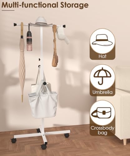 43-49 Inch Adjustable Shopping Bag Rack with Wheel, Heavy Duty Metal T-shaped Grocery Bag Holder for Retail Stores, Large Bag Display Stand for Malls,Vendor,Boutique,Trade Show, 4 Arms,White - Image 6