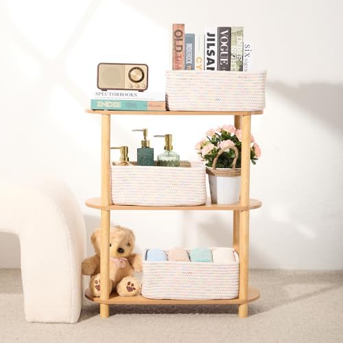 MiniArk Small Storage Baskets for Organizing | Closet Organizer Bins | Shelf Toy Basket | Woven Rope Baskets | Cube Decorative Box | Shallow Basket | 13x8.5x5.1” | 4 Packs Rainbow - Image 6