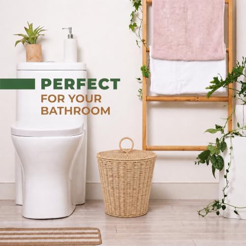 84ECO 3 Gallon Natural Woven Paper Trash Can with Lid and Liner for Bathroom - Image 3