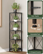 CHOEZON 5-Tier Corner Shelf, Corner Bookcase, 55.2" Tall Vertical Display Rack, Plant Stand, Open Storage Shelf, for Living Room, Bedroom, Study, Kitchen, Black TCJ12BB - Image 3