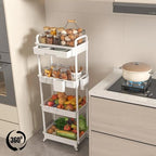 4 Tier Rolling Utility Cart with Drawer, Plastic Storage Organizer Rolling Carts with Wheels Handles Hanging Cups Hooks for Office, Bathroom, Kitchen,Craft Art Room (White) - Image 4