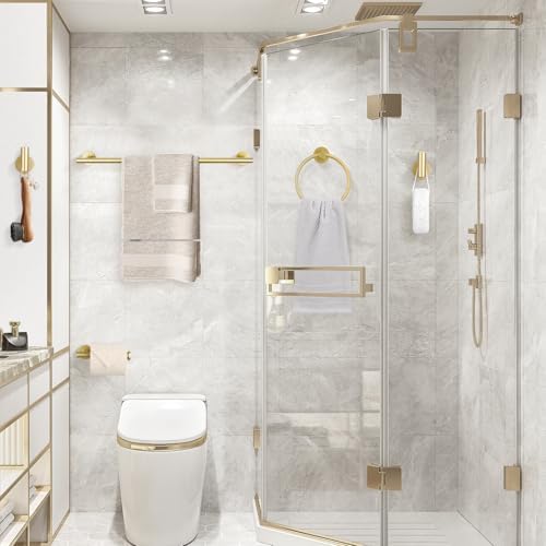 TURS Brushed Gold 8 Piece Bathroom Hardware Set, SUS304 Stainless Steel 24 Inch and 20 Inch Bath Towel Bar Set, Round Bathroom Accessories Kit Wall Mounted - Image 6