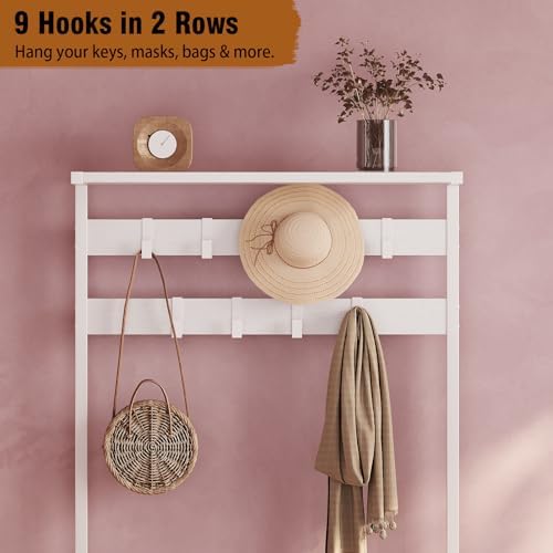 GiftGo Modern White Large 5-Tier Hall Tree Entryway Wooden Shoes Rack Shelf Coat Rack with Movable 9 Metal Hooks Storage Organizer for Home Office Bedroom Mudroom Living Room - Image 5