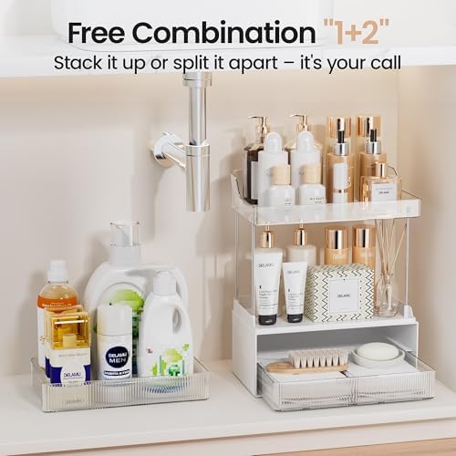 Delamu 4-Tier Makeup Organizer, Bathroom Counter, 2 Drawers,Clear 2Pack - Image 6