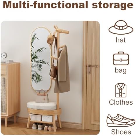 AQIMUELE Shoe Bench with Coat Rack, Shoe Rack with 9 Hooks, Natural - Image 3
