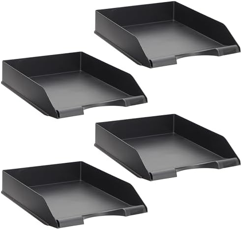 Stockroom Plus Letter Tray - Stackable Desk Organizer Trays - Desktop File Organizer - Mail & Document Storage - Pack of 4, Black, 10 x 13.5 x 2.5 in - Image 7
