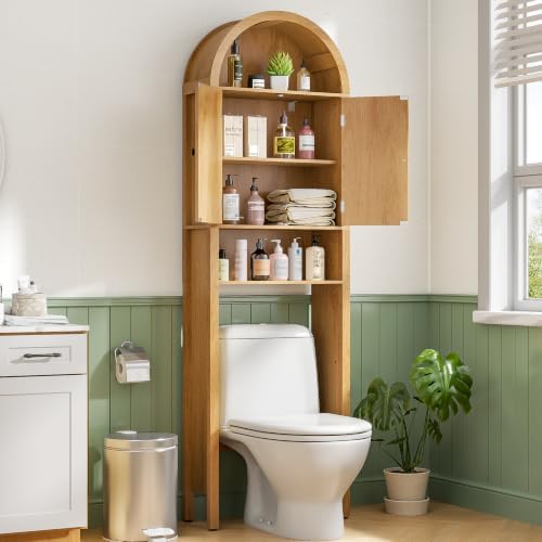 Arched Over The Toilet Storage Cabinet with Fluted Doors, Bathroom Shelf - Image 6