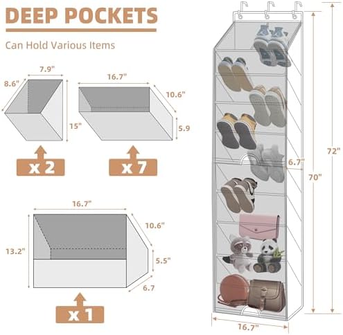 STORAGE MANIAC Over the Door Shoe Organizer with Curtain Dustproof Heavy-Duty Large Deep Pocket Hanging Shoe Organizer for Closet Dorm & Narrow Door Storage Shoe Holder Shoe Rack, 9-Shelf Black 1 Pack - Image 2
