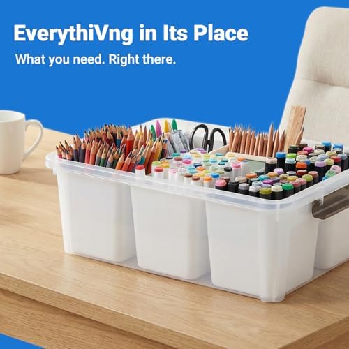 MACOPRO 17 QT Clear Storage Bins with Lids Plastic Box Multipurpose Stackable Storage Containers for Organizing Tool,Craft,Crayon,Marker Pen(White, 1Pack-6-in-1) - Image 4