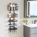 Consumest 6-Tier Hair Tool Organizer - Hair Dryer Holder Over The Door/Wall Mounted DIY Adjustable Shelf Bathroom Door Organizer with Hook for Curling Iron/Blow Dryer/Straightener Black - Image 3