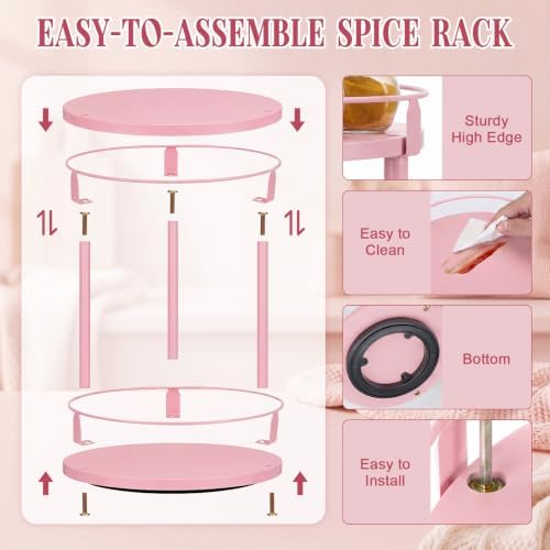 Light Pink 2 Tier Lazy Susan Organizer, 10 in Rotating Spice Rack - Image 5
