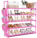 VILICK Shoe Rack for Closet Shoe Organizer Space Saver Storage for 20-25 Pair Shoe Shelf with Hook and Side Pocket Free Standing 5 Tier Shoe Rack Organizer for Entryway,Small Spaces, Pink by VILICK