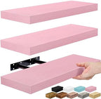 Sorbus 16 Inch Floating Shelves for Wall (3 Pack, Pink) by Sorbus