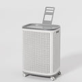 Sufdari 90L Laundry Basket with Wheels, Rolling Laundry Hamper with Lid and Handles, Plastic Rattan Clothes Organizer, Dirty Clothes Basket for Laundry Room, Bedroom, Dormitory Storage by Sufdari
