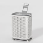 Sufdari 90L Laundry Basket with Wheels, Rolling Laundry Hamper with Lid and Handles, Plastic Rattan Clothes Organizer, Dirty Clothes Basket for Laundry Room, Bedroom, Dormitory Storage by Sufdari