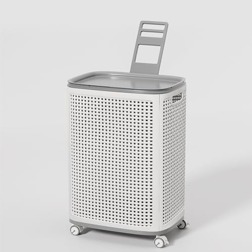Sufdari 90L Laundry Basket with Wheels, Rolling Laundry Hamper with Lid and Handles, Plastic Rattan Clothes Organizer, Dirty Clothes Basket for Laundry Room, Bedroom, Dormitory Storage by Sufdari