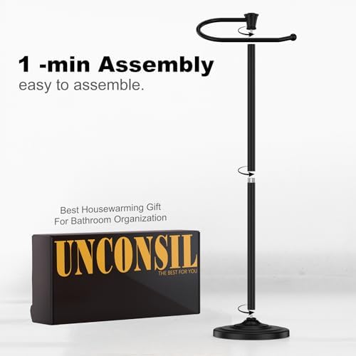 Toilet Paper Holder Free Standing, 25” H Stainless Steel Black Toilet Paper Stand, Weighted Base Floor Tissue Roll Holder for Bathroom,Toilet Roll Stand - Image 7