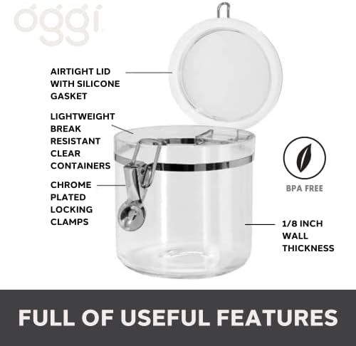 Oggi Clear Canister Set with Clamp Lids (5pc) | Airtight Food Storage Containers - Image 3