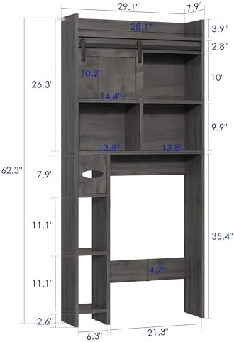 kepptory 30" W Over the Toilet Cabinet with Sliding Barn Door, Dark Grey - Image 2