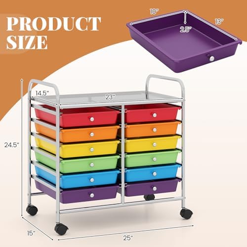 COSTWAY 12-Drawer Rolling Storage Cart, Utility Storage Organizer Cart - Image 3