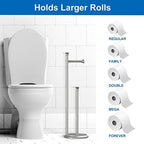 Free Standing Toilet Paper Holder Stand Brushed Nickel Toilet Roll Stand Bathroom Tissue Rack with Storage Reserves 5 Mega Rolls - Image 3