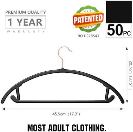 MIZGI Plastic Hangers 50 Pack, Patented Rounded Shoulder Sweater Hangers - Image 4