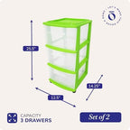 HOMZ Drawer Tower, 3-Tier Storage Cart with Removable Wheels, Lime, 2 Pack - Image 2