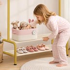 Kids Gold Clothing Rack - Dress Up Clothes Rack - Baby Toddler Closet - Freestanding Coat Racks with 2 Fabric Shelves - Small Kids Costume Wardrobe - Garment Rack for Hanging Clothes Organizer - Image 4