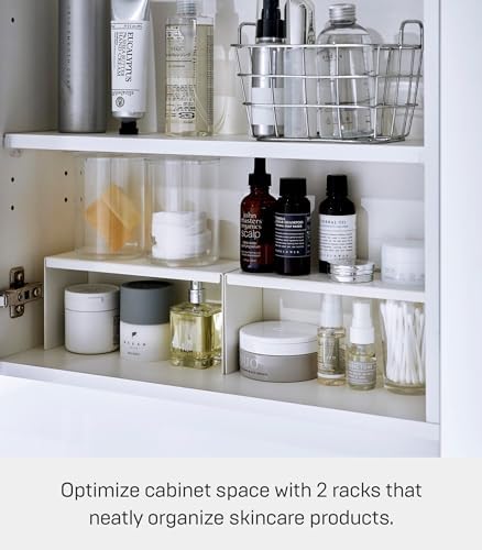 YAMAZAKI Home Tower Medicine Cabinet Vanity Storage Racks – Set of 2, Bathroom Mirror Organizer Risers - Steel - - Image 2