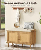 Akxomel 31.5" Rattan Shoe Storage Bench 2 Doors Wooden Entryway Bench Oak - Image 4