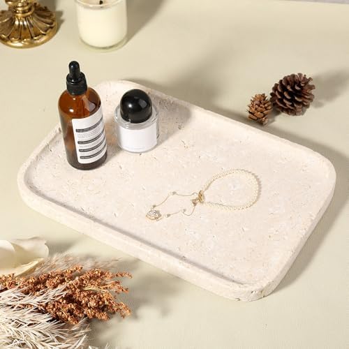 Karibiber Natural Marble Vanity Tray, 11.8" Marble/Stone Bathroom Tray Countertop, Beige Tray for Decor, Perfume Jewelry Holder, Storage/Organizer for Kitchen Sink - Image 6