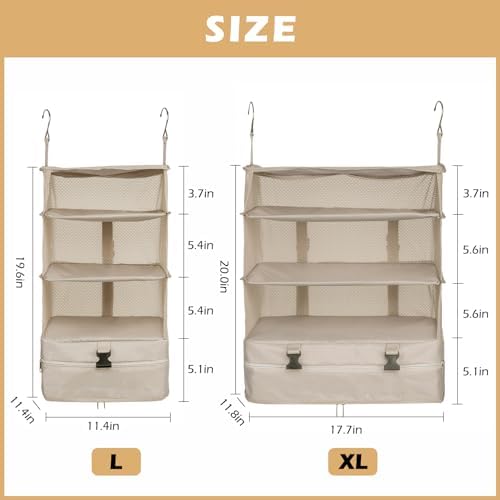 Surblue Hanging Closet Storage Bag Collapsible 3-Shelf Washable Oxford Fabric with 2 Hooks (XL 17.71 * 11.81 * 20in, Beige) - Image 5