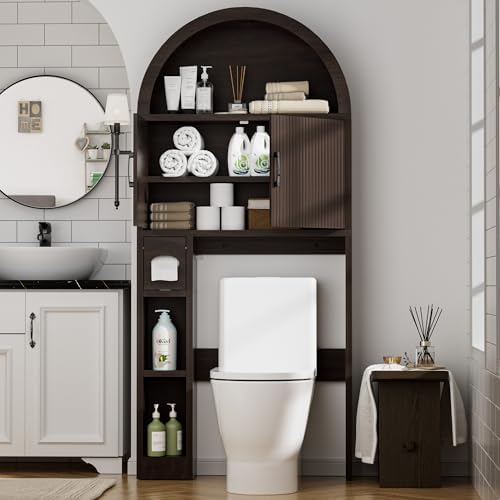 Spurgehom Over Toilet Storage Cabinet, Bathroom Arch Organizer, Coffee - Image 3