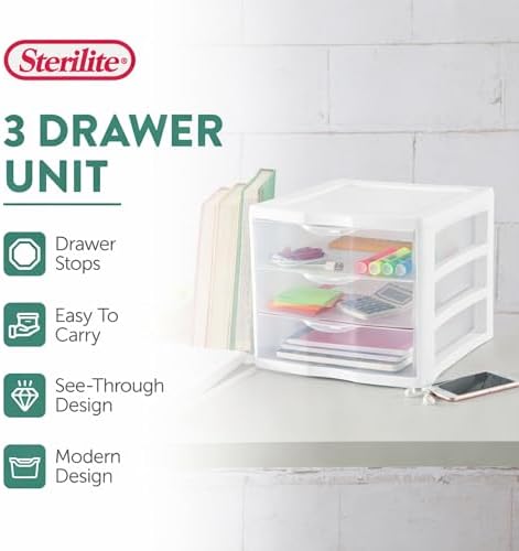 Sterilite Clearview 3-Drawer Cart Small Plastic Storage Organizer, 12-Pack - Image 4