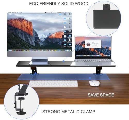 suptek Clamp-on 32 Inch Dual Monitor Desk Mount Riser Shelf Computer Stands for 2 Monitor,Laptop,Printer, Notebook,32.2” x 7.8” x 5.7” - Image 4