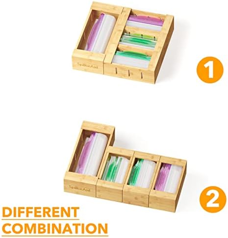 SpaceAid Bag Storage Organizer for Kitchen Drawer, Bamboo Organizer, Compatible with Gallon, Quart, Sandwich and Snack Variety Size Bag (4 Pack), 2.5" High - Image 5