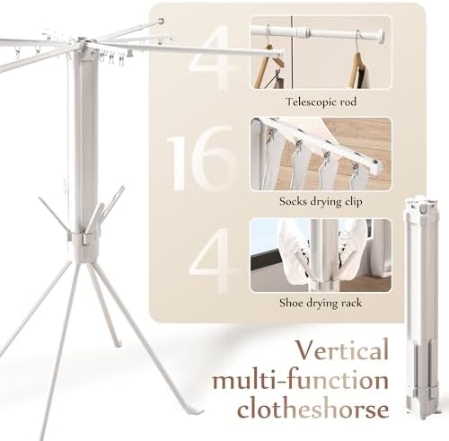 Multi-Functional 4-Leg Clothes Drying Rack, Large Capacity Foldable & Collapsible Laundry Rack, Portable Indoor Outdoor Drying Rack with Sock Clips & 4 Shoe Holders, Space Saving Stand - Image 4