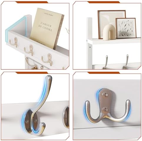YMYNY 31.5" Coat and Key Rack Wall Mount with Shelf, White, HWS007W-2 - Image 7