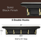 EXCELLO GLOBAL PRODUCTS Black 34" Coat Rack with 5 Gold Hooks: Ready to Hang Entryway Coatrack for Organization of Jackets, Hats, Scarves, Keys & Purses (Black) - Image 3
