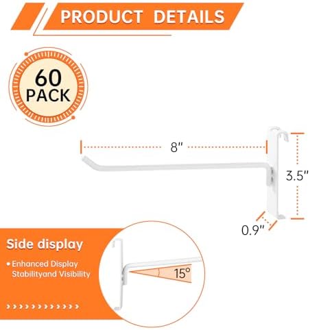 60 Pack Grid Wall Display Hooks, Metal Gridwall Accessories for Retail Stores, Trade Shows, Art and Craft Displays (White, 8 Inch) - Image 2