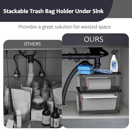 COAZEX 2 Pack Stackable Plastic Trash Bag Holder with Black Lids Under Sink - Image 5